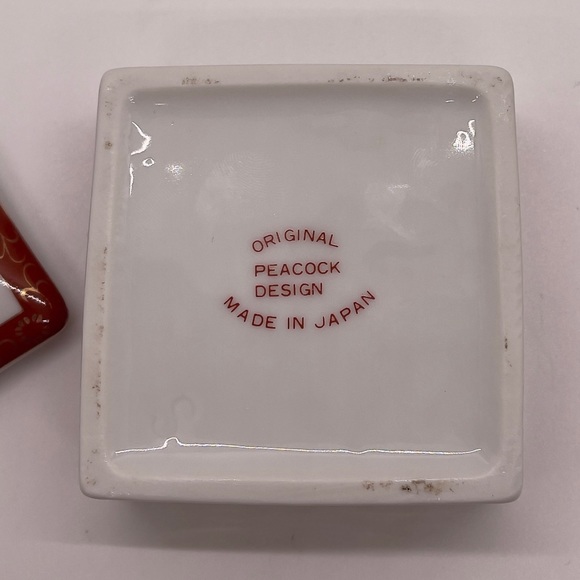 Vintage Porcelain Peacock Design Square Trinket Box  Japan - Picture 2 of 8